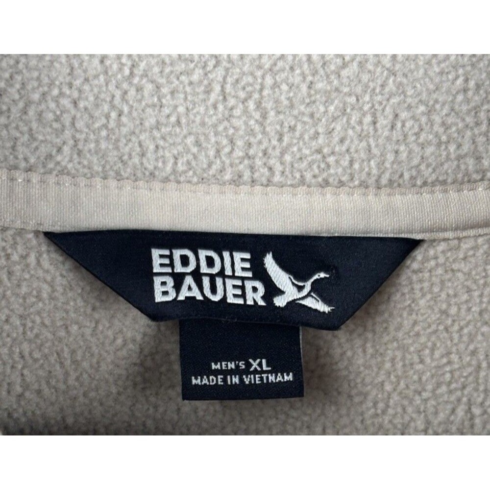 Eddie Bauer Sweater Mens XL Pullover Fleece 1/4 Snap Beige Knit Front Pocket - Picture 4 of 7